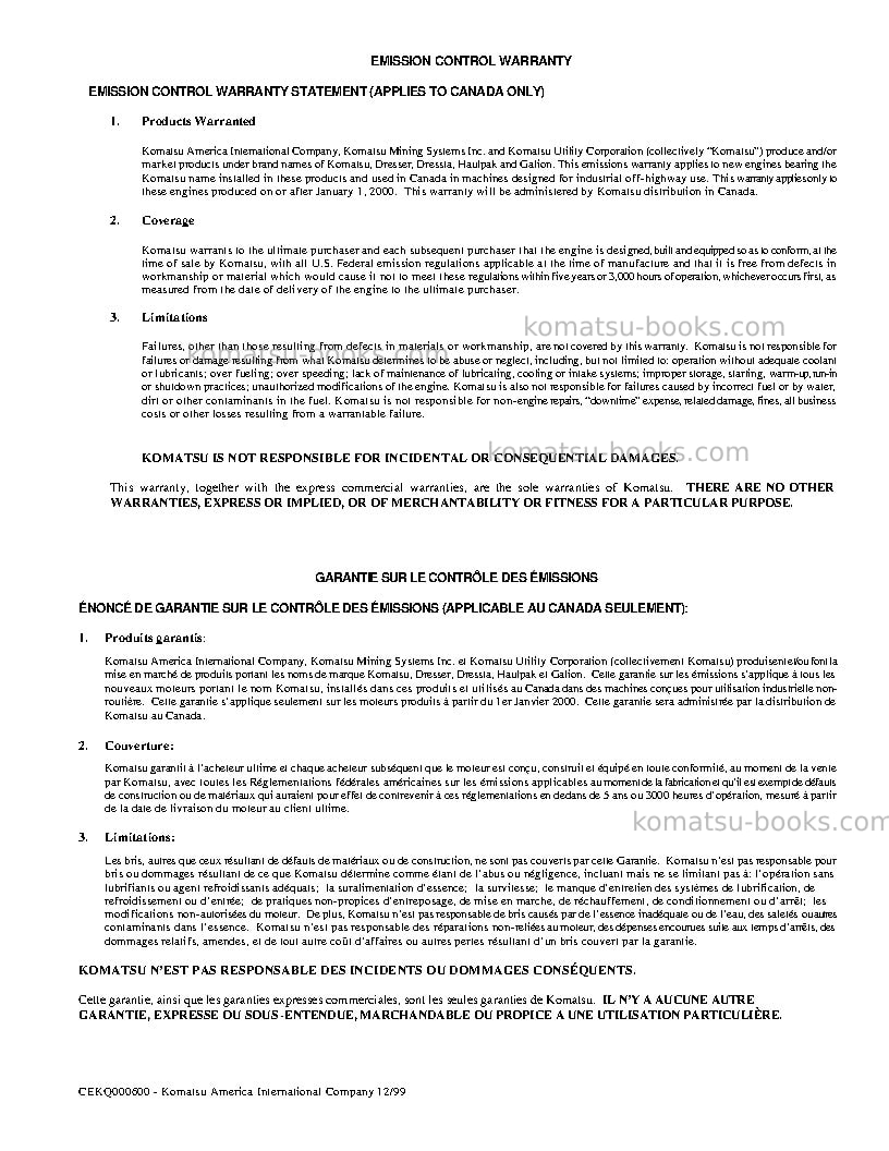 Komatsu 870c Operation manual cover Page 3 Komatsu 870c Operation manual cover Page 3
