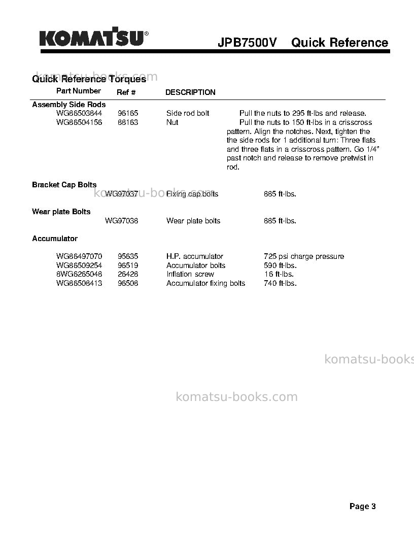 Komatsu jpb7500vusa Operation manual cover Page 3 Komatsu jpb7500vusa Operation manual cover Page 3