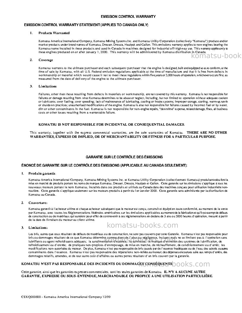 Komatsu wa250-5usa-l Operation manual cover Page 3 Komatsu wa250-5usa-l Operation manual cover Page 3