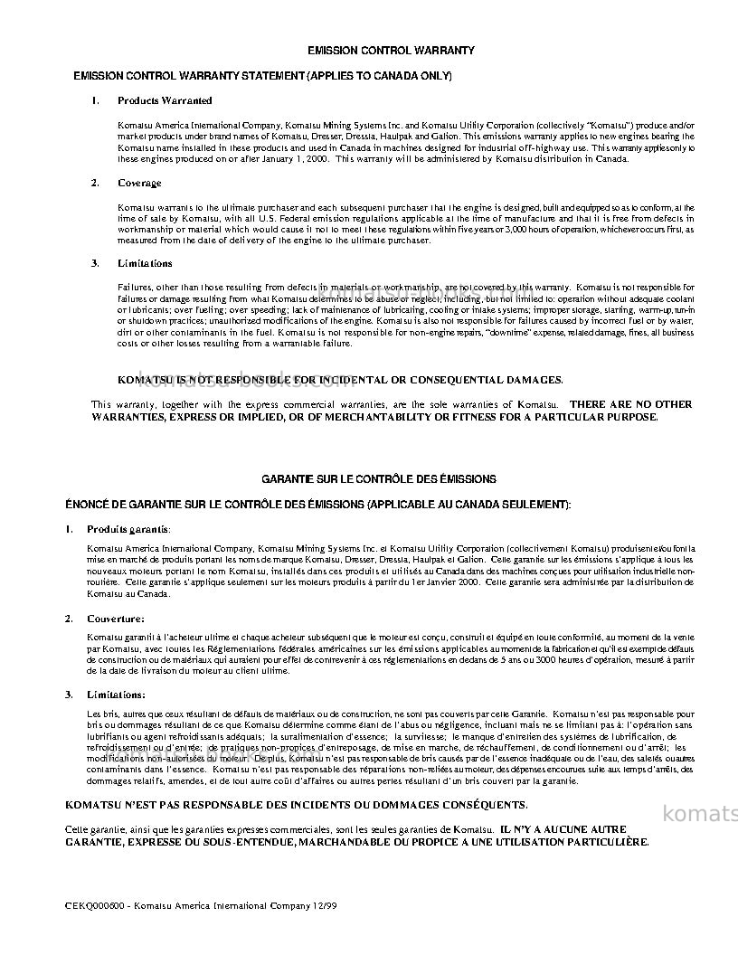 Komatsu pc270ll-7usa-l Operation manual cover Page 3 Komatsu pc270ll-7usa-l Operation manual cover Page 3