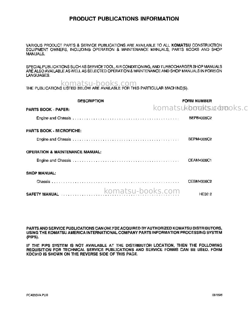 Komatsu pc400hd-6usa-lc Operation manual cover Page 3 Komatsu pc400hd-6usa-lc Operation manual cover Page 3
