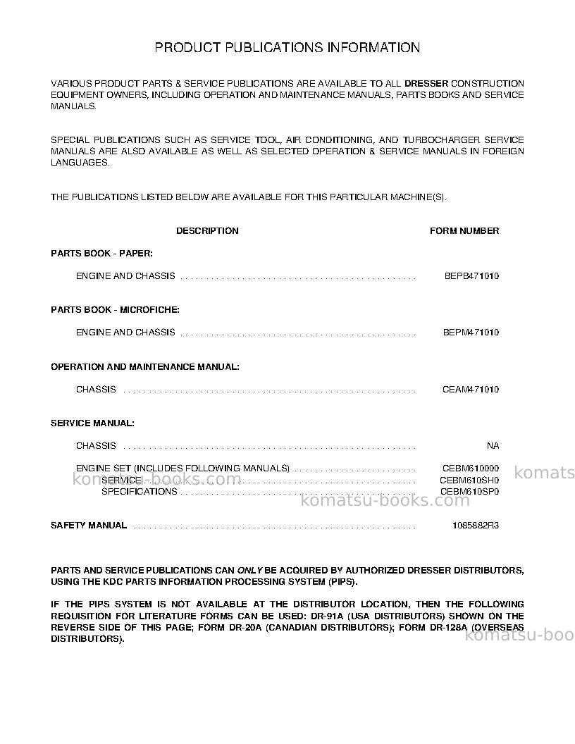 Komatsu td-8h Operation manual cover Page 3 Komatsu td-8h Operation manual cover Page 3