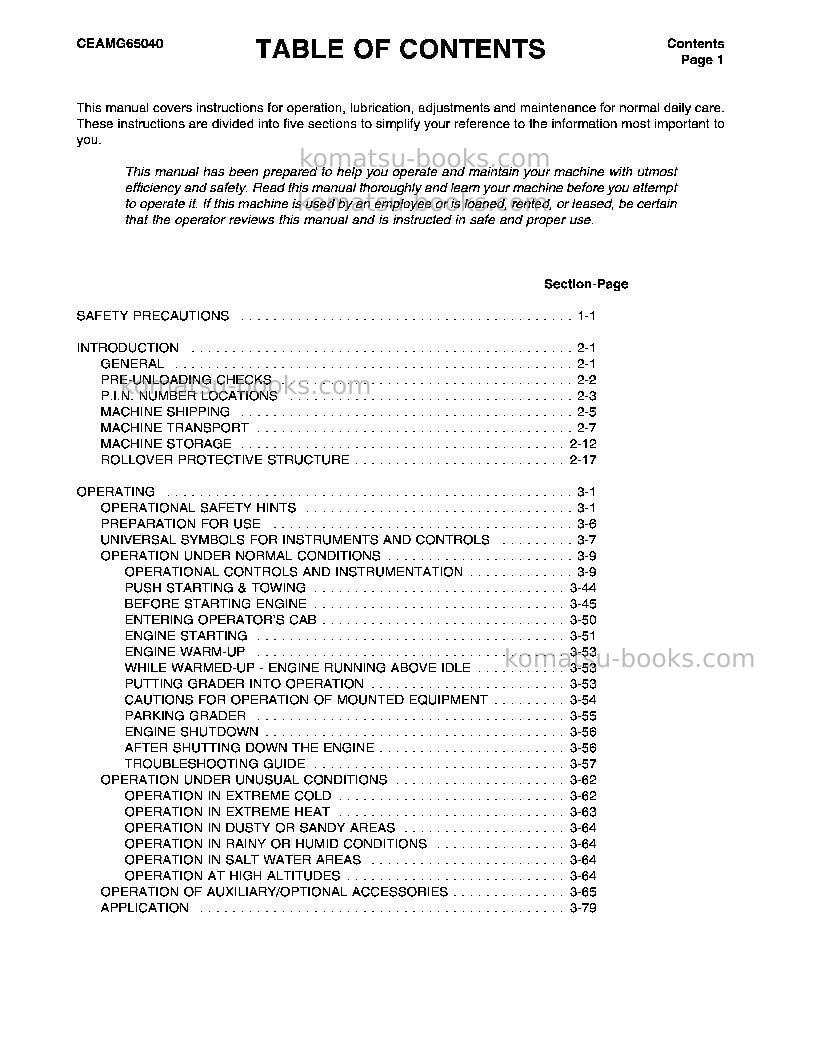 Komatsu gd650aw-2usa-cy Operation manual cover Page 3 Komatsu gd650aw-2usa-cy Operation manual cover Page 3