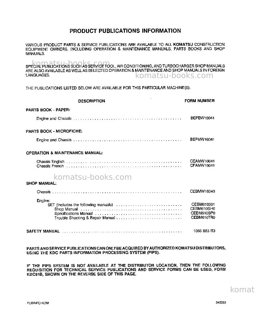 Komatsu wa120-1usa-lc Operation manual cover Page 3 Komatsu wa120-1usa-lc Operation manual cover Page 3