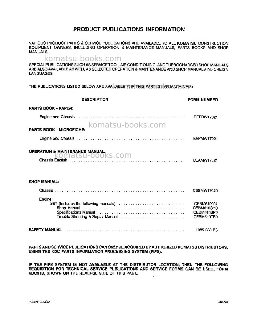 Komatsu wa180-1usa-lc Operation manual cover Page 3