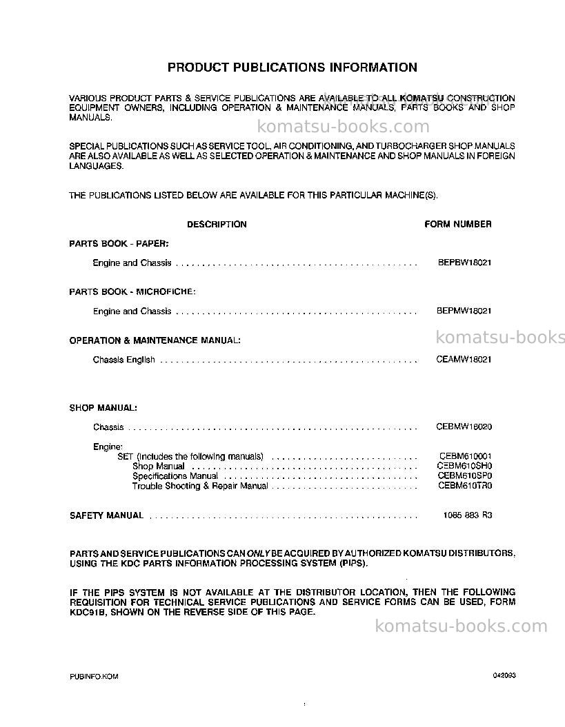 Komatsu wa250-1usa-lc Operation manual cover Page 3