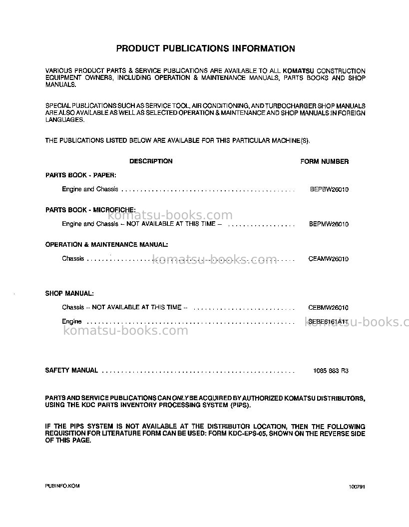 Komatsu wa600-1usa-l Operation manual cover Page 3 Komatsu wa600-1usa-l Operation manual cover Page 3