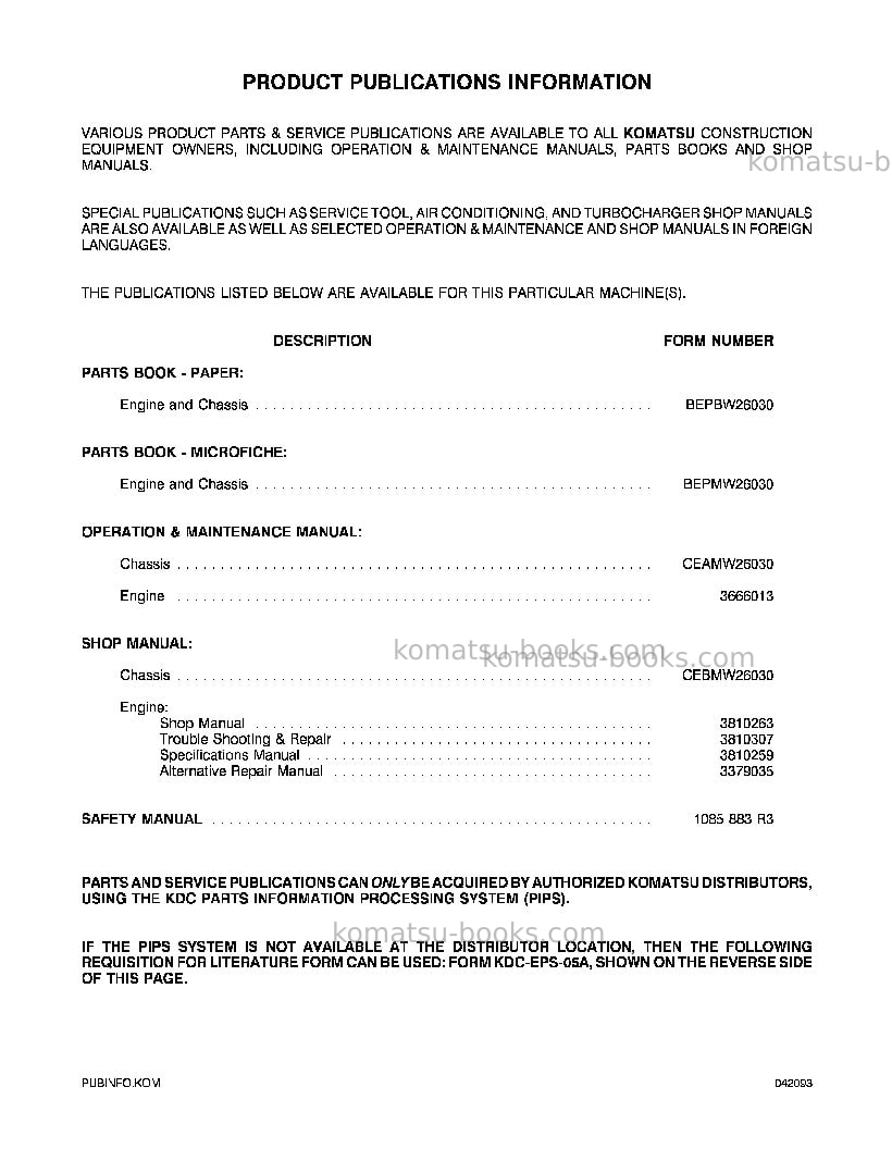 Komatsu wa600-1usa-lc Operation manual cover Page 3