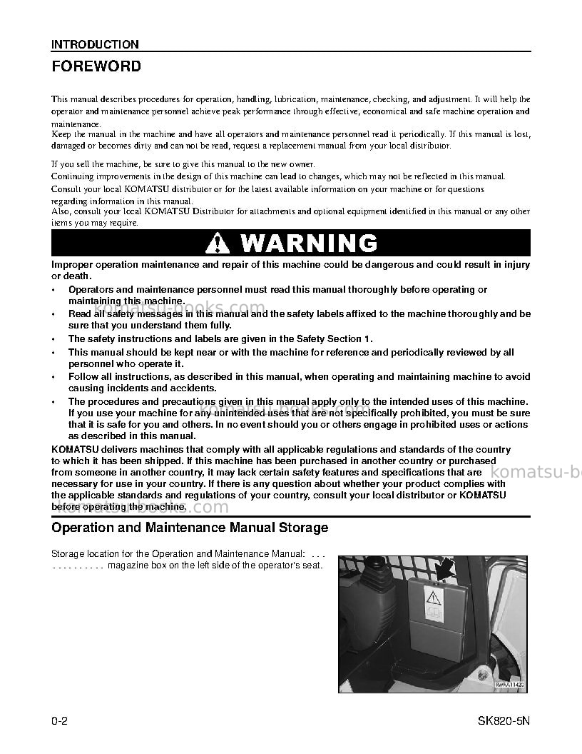 Komatsu sk820-5usa-n Operation manual cover Page 3