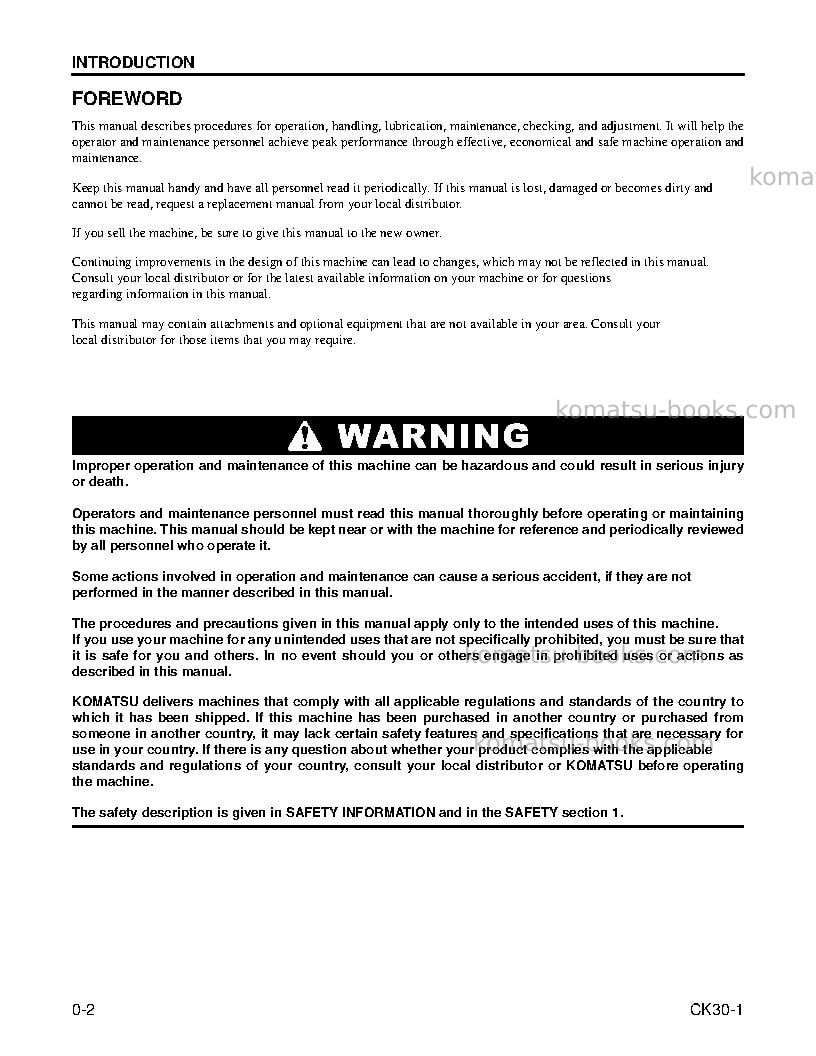 Komatsu ck30-1usa Operation manual cover Page 3 Komatsu ck30-1usa Operation manual cover Page 3