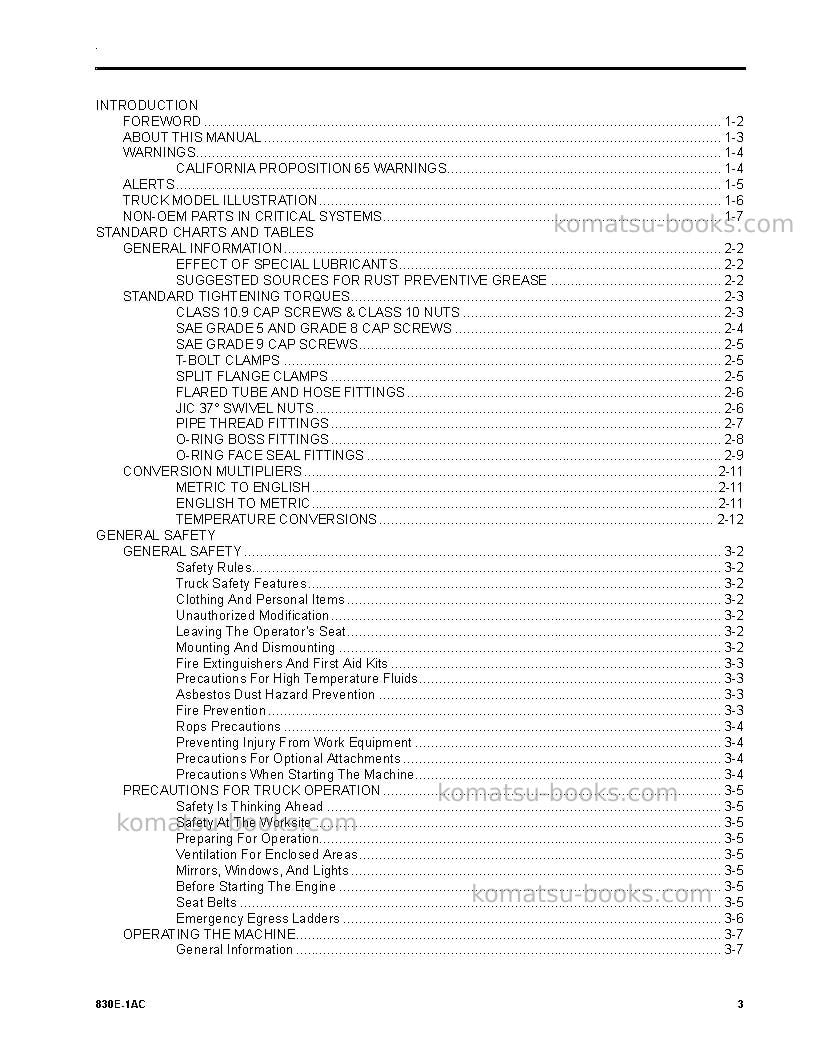 Komatsu 830e-1usa-ac Operation manual cover Page 3 Komatsu 830e-1usa-ac Operation manual cover Page 3