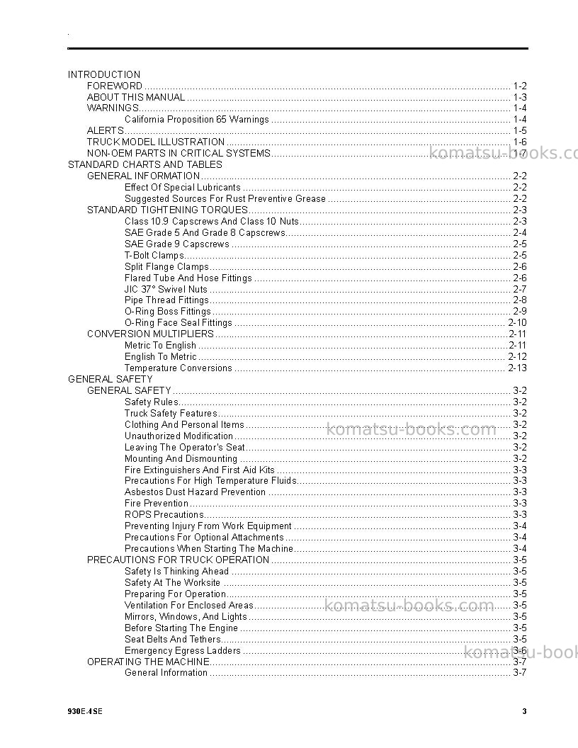 Komatsu 930e-4usa-se Operation manual cover Page 3 Komatsu 930e-4usa-se Operation manual cover Page 3