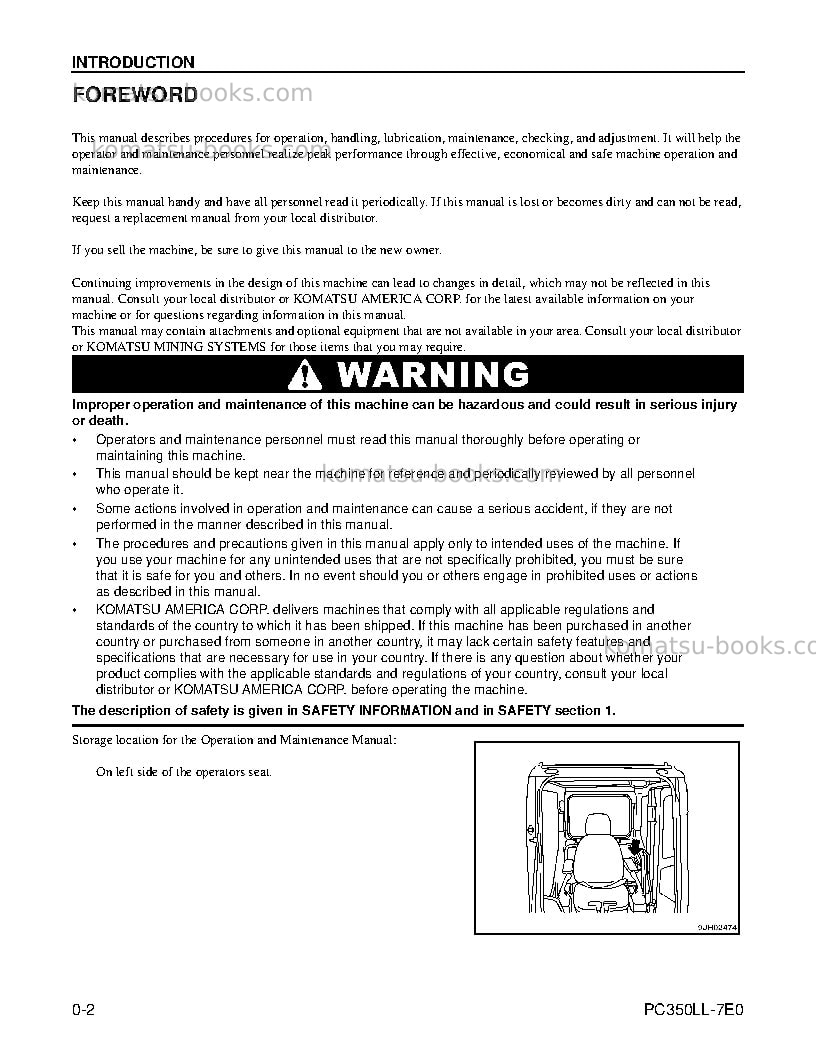Komatsu pc350ll-7usa-tier 3 Operation manual cover Page 3 Komatsu pc350ll-7usa-tier 3 Operation manual cover Page 3