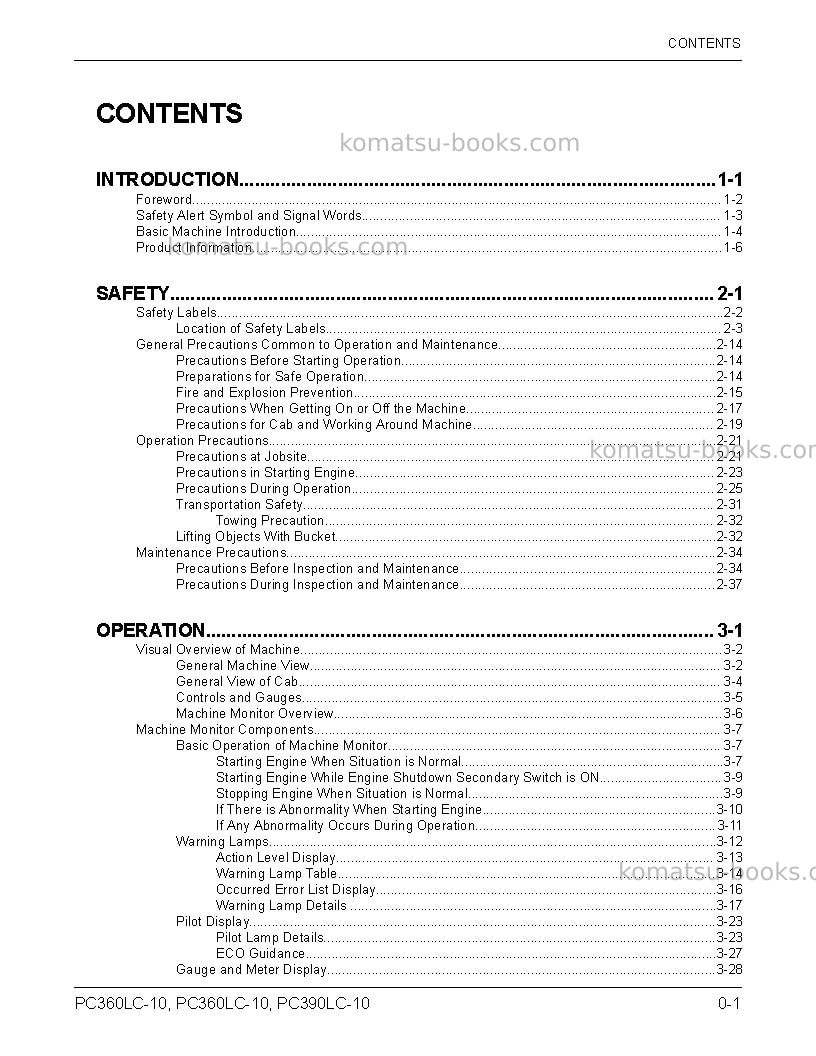 Komatsu pc360lc-10usa Operation manual cover Page 3