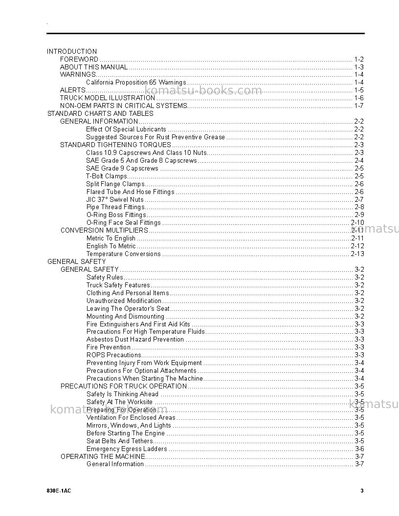 Komatsu 830e-1usa-ac Operation manual cover Page 3 Komatsu 830e-1usa-ac Operation manual cover Page 3