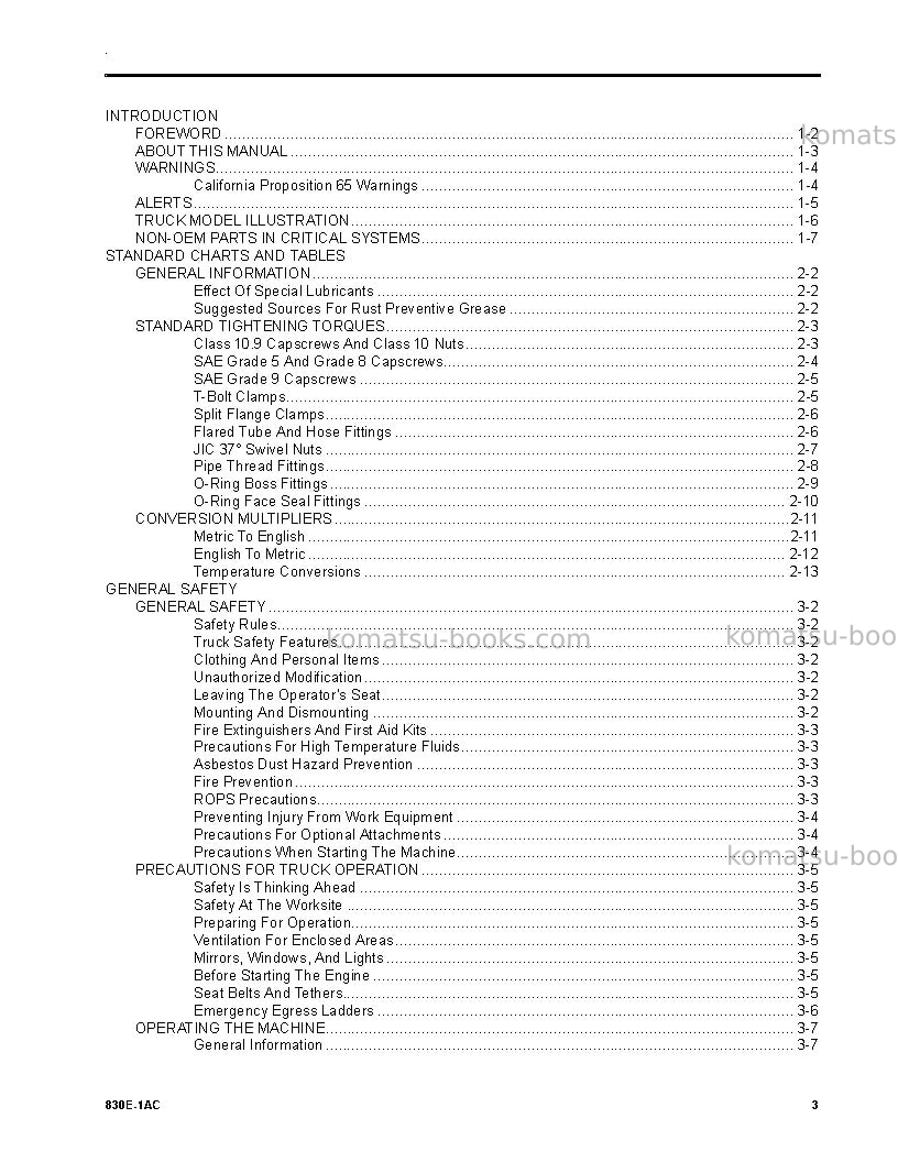 Komatsu 830e-1usa-ac Operation manual cover Page 3 Komatsu 830e-1usa-ac Operation manual cover Page 3