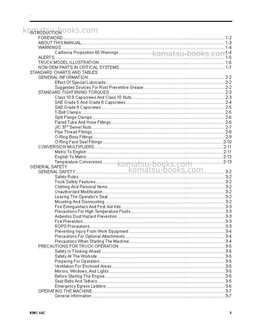 Komatsu 830e-1usa-ac Operation manual cover Page 3 Komatsu 830e-1usa-ac Operation manual cover Page 3
