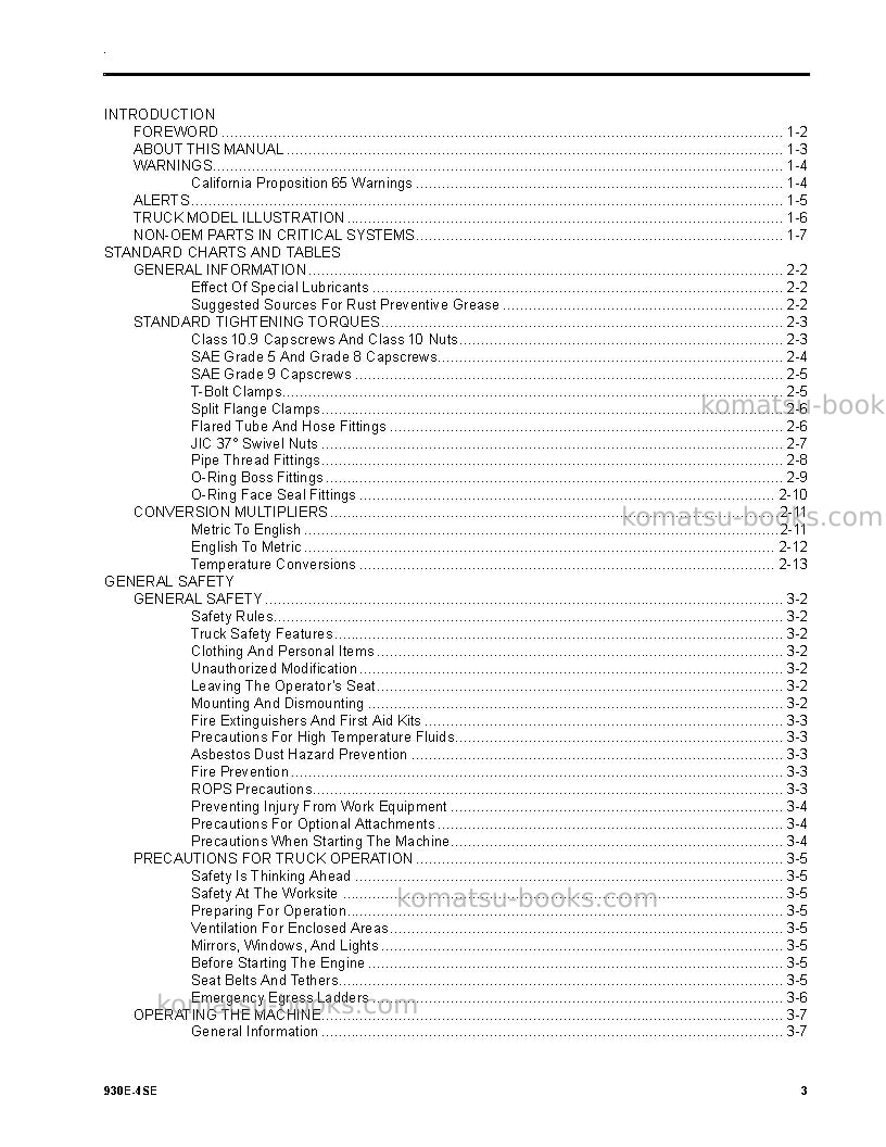 Komatsu 930e-4usa-se Operation manual cover Page 3 Komatsu 930e-4usa-se Operation manual cover Page 3