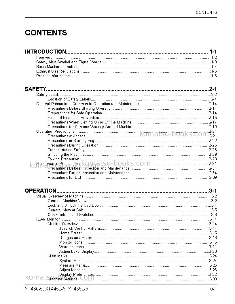 Komatsu xt430-5usa Operation manual cover Page 3 Komatsu xt430-5usa Operation manual cover Page 3