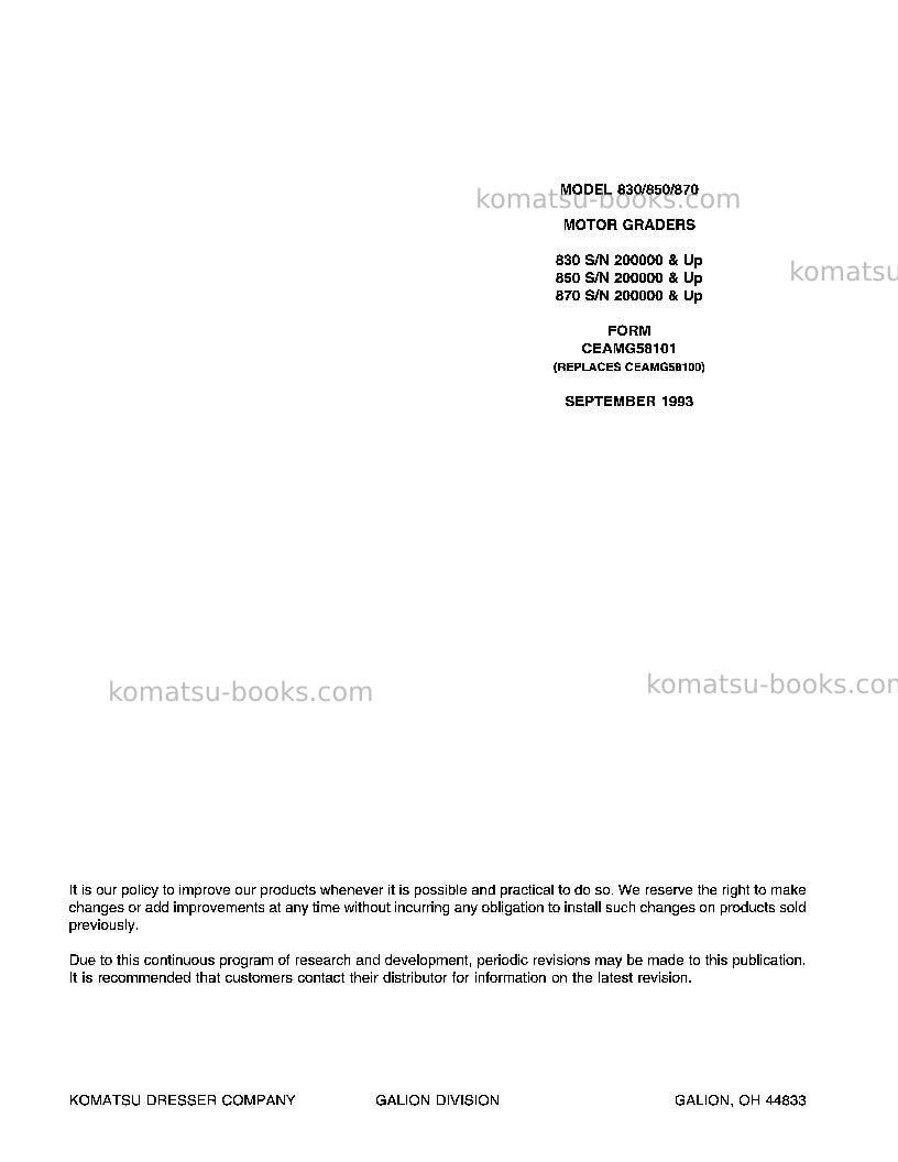 Komatsu 830 Operation manual cover Page 3 Komatsu 830 Operation manual cover Page 3