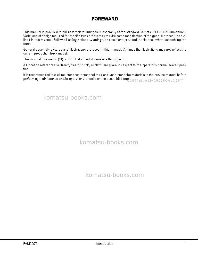 Komatsu hd1500-5usa Field assembly manual cover Page 3