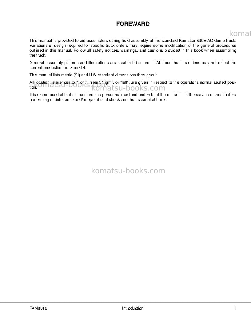 Komatsu 830e-acusa Field assembly manual cover Page 3