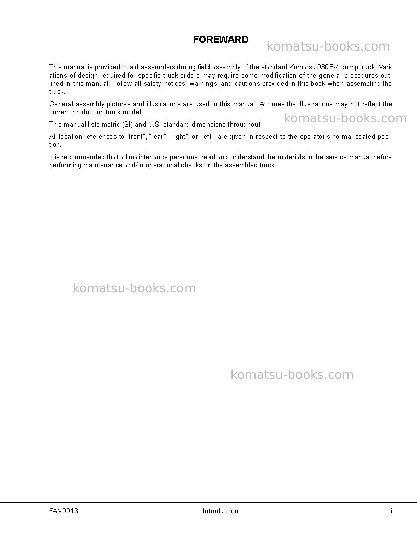 Komatsu 930e-4usa Field assembly manual cover Page 3 Komatsu 930e-4usa Field assembly manual cover Page 3