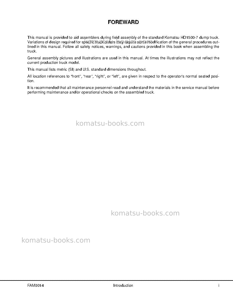 Komatsu hd1500-7usa Field assembly manual cover Page 3