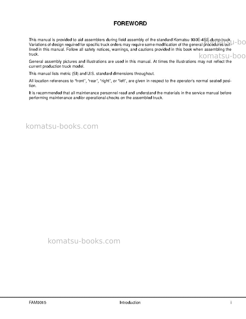 Komatsu 930e-4usa-se Field assembly manual cover Page 3
