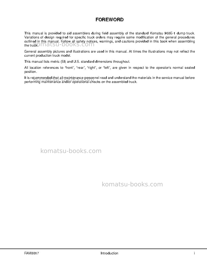 Komatsu 960e-1usa Field assembly manual cover Page 3