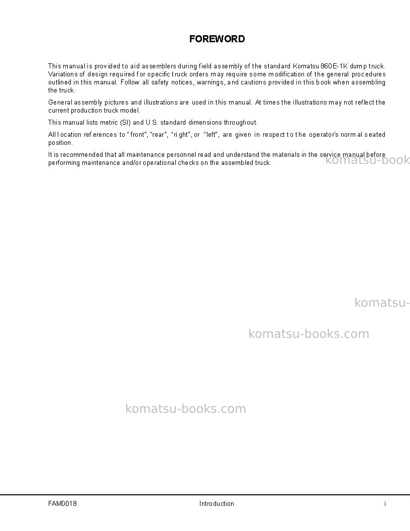 Komatsu 860e-1usa-kt Field assembly manual cover Page 3