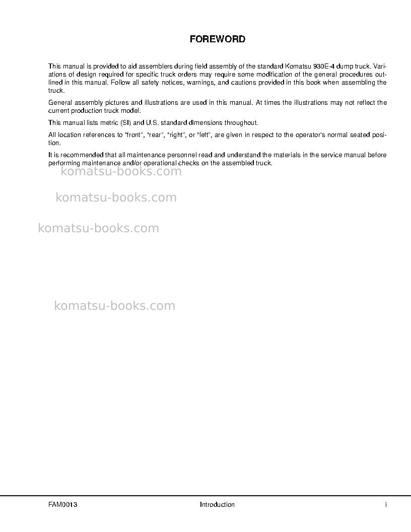 Komatsu 930e-4usa Field assembly manual cover Page 3