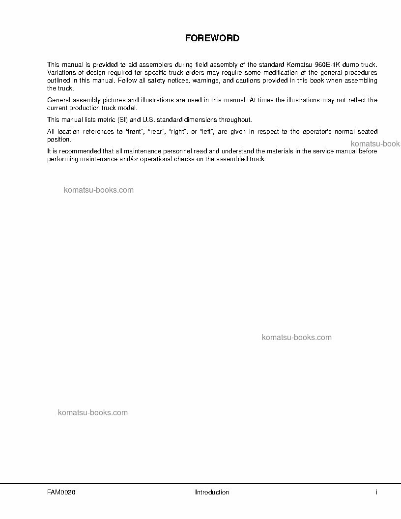 Komatsu 960e-1usa-k 现场装配手册 封面 页 3 Komatsu 960e-1usa-k 现场装配手册 封面 页 3