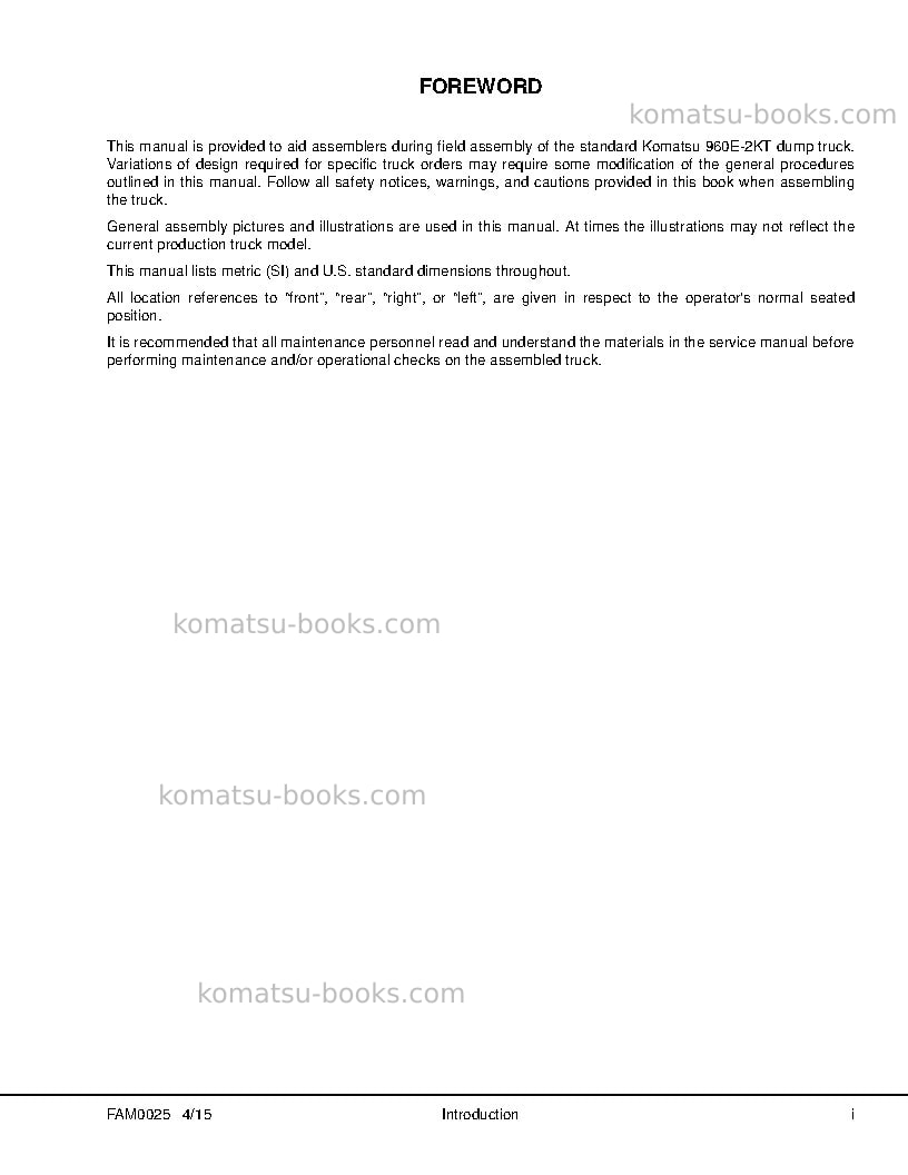 Komatsu 960e-2usa-kt Field assembly manual cover Page 3