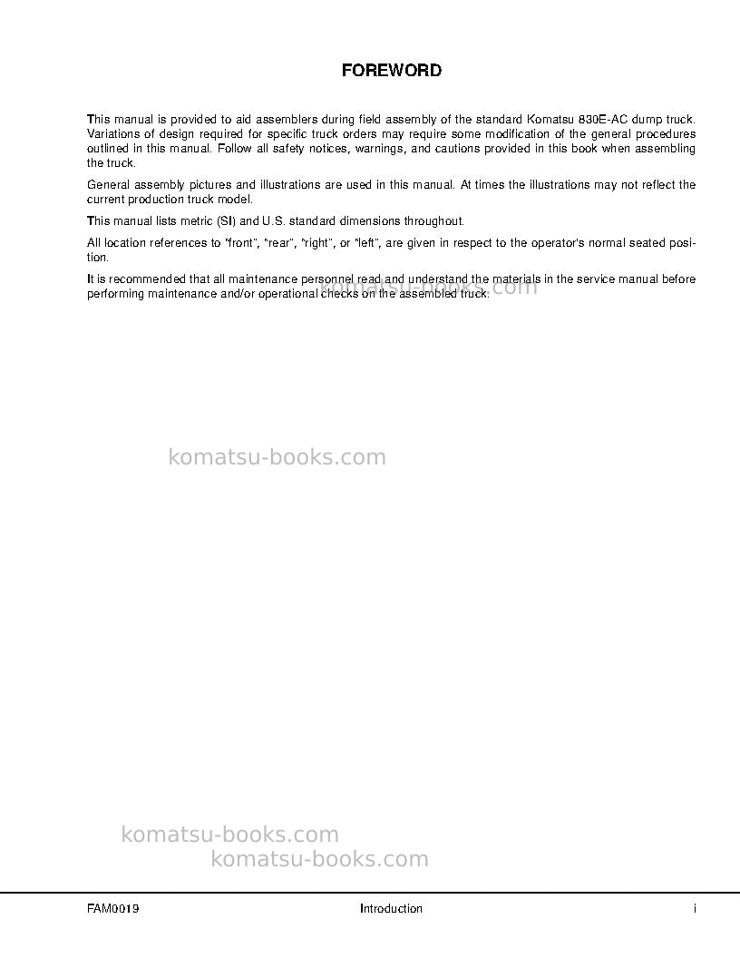 Komatsu 830e-1usa-ac Field assembly manual cover Page 3 Komatsu 830e-1usa-ac Field assembly manual cover Page 3