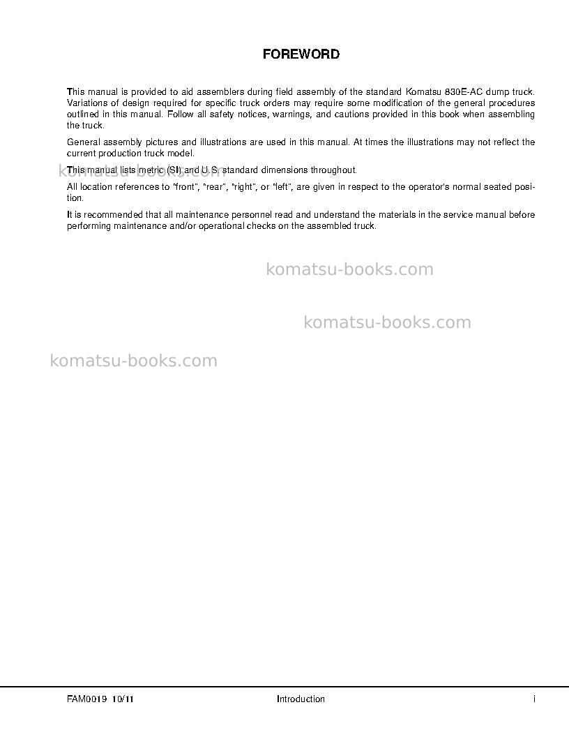 Komatsu 830e-1usa-ac Field assembly manual cover Page 3 Komatsu 830e-1usa-ac Field assembly manual cover Page 3