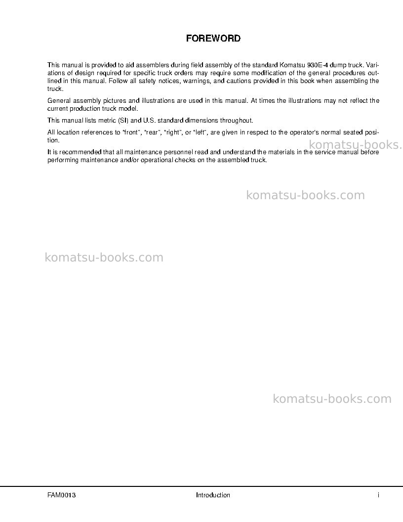 Komatsu 930e-4usa Field assembly manual cover Page 3