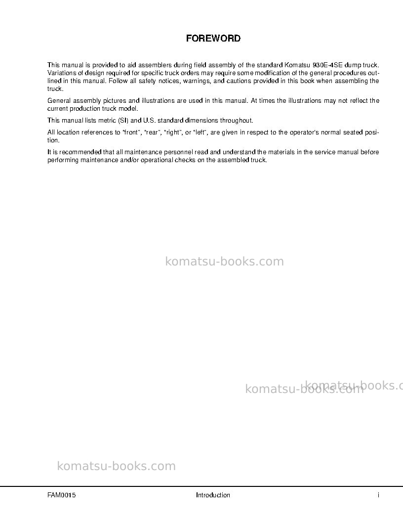 Komatsu 930e-4usa-se Field assembly manual cover Page 3 Komatsu 930e-4usa-se Field assembly manual cover Page 3