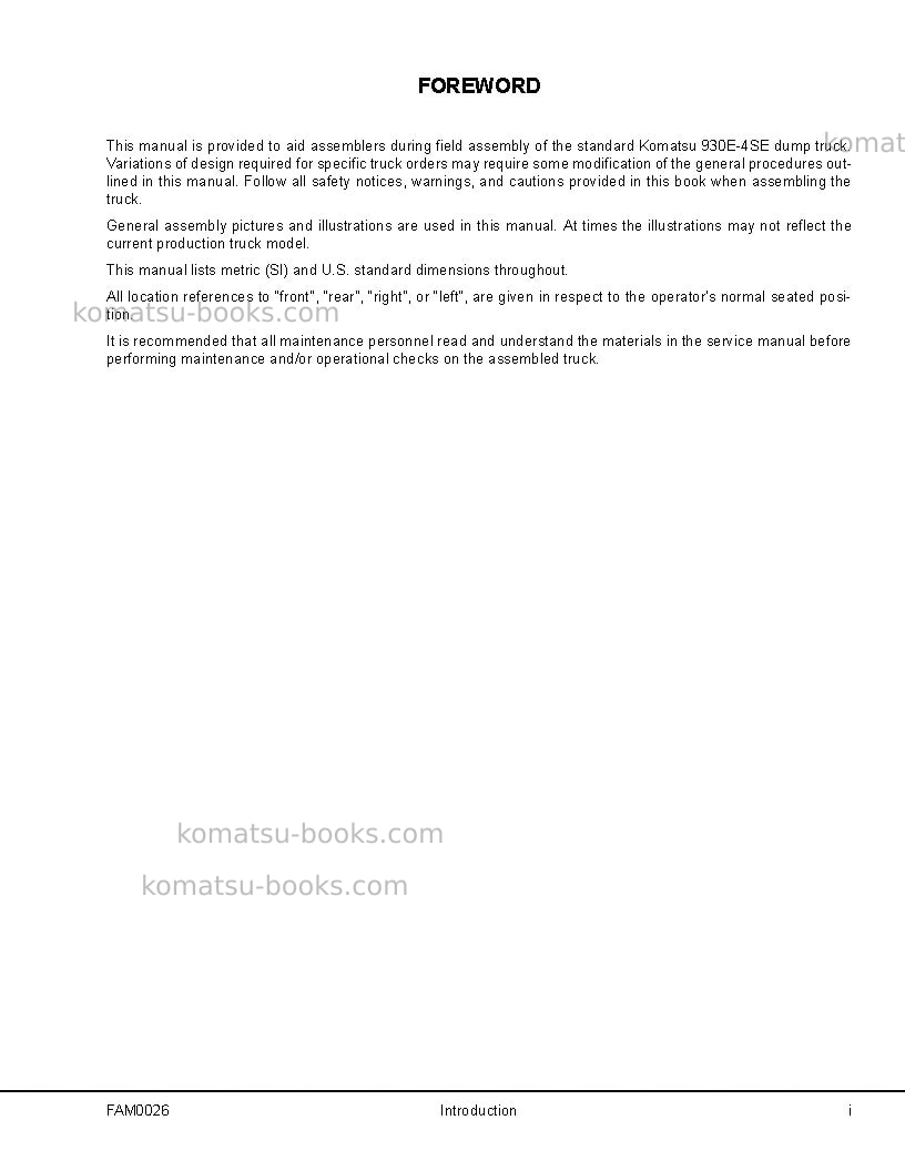 Komatsu 930e-4usa-se Field assembly manual cover Page 3 Komatsu 930e-4usa-se Field assembly manual cover Page 3