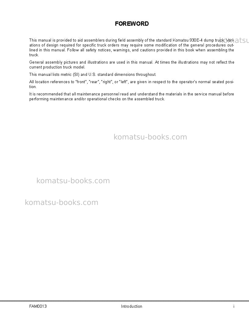 Komatsu 930e-4usa Field assembly manual cover Page 3 Komatsu 930e-4usa Field assembly manual cover Page 3