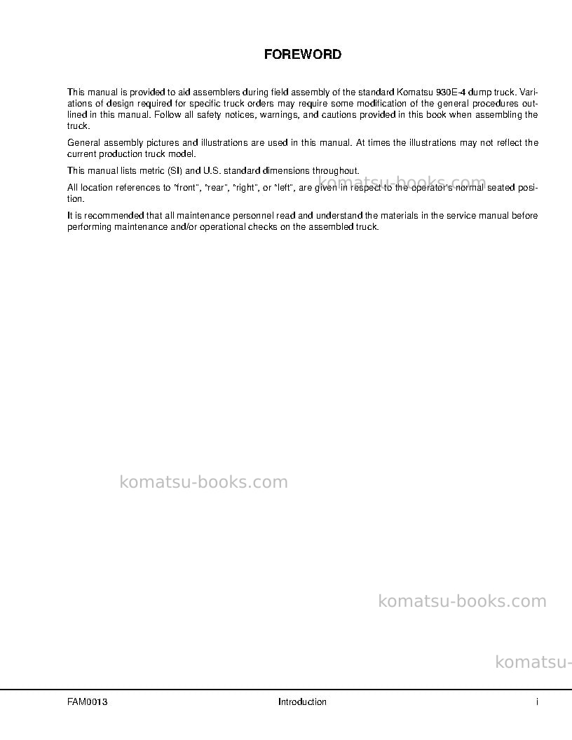 Komatsu 930e-4usa Field assembly manual cover Page 3 Komatsu 930e-4usa Field assembly manual cover Page 3