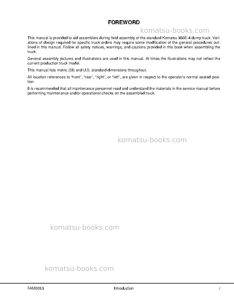 Komatsu 930e-4usa Field assembly manual cover Page 3 Komatsu 930e-4usa Field assembly manual cover Page 3