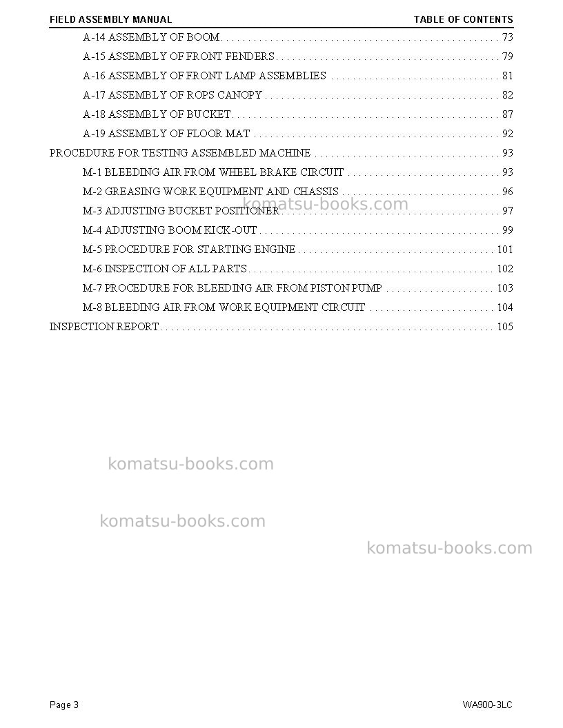 Komatsu wa900-3usa-lc Field assembly manual cover Page 3
