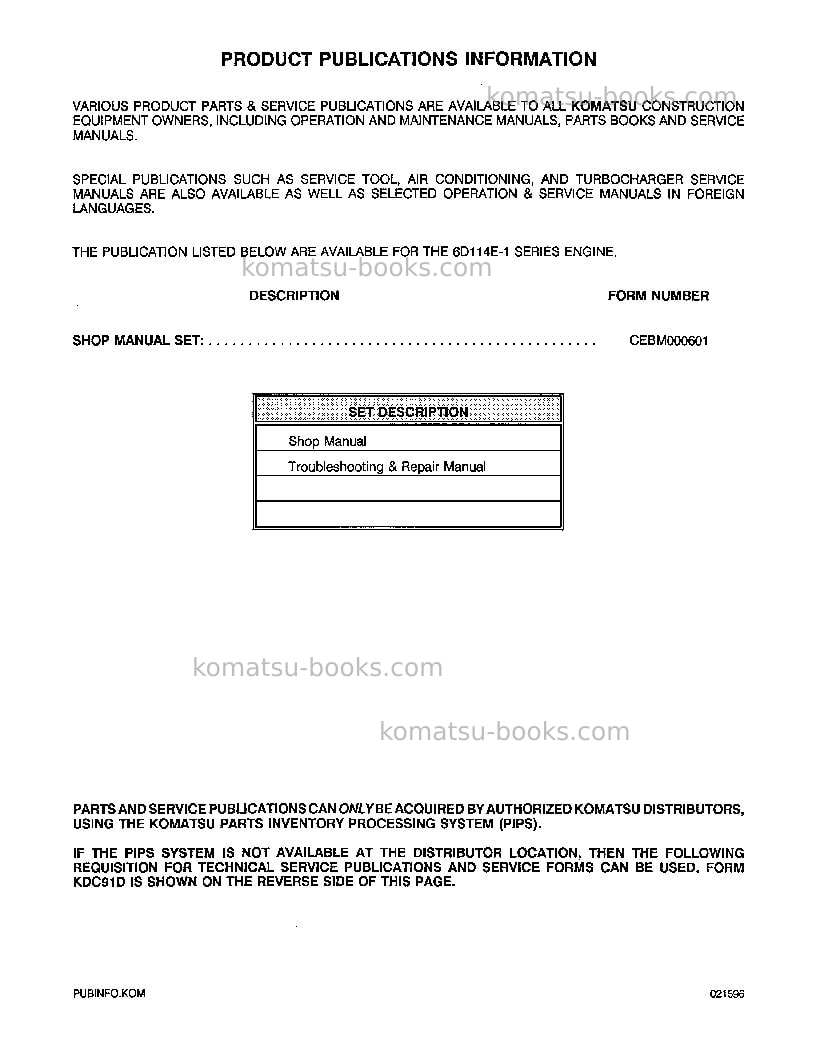 Komatsu saa6d114e-1jpn Repair & maintenance cover Page 3 Komatsu saa6d114e-1jpn Repair & maintenance cover Page 3