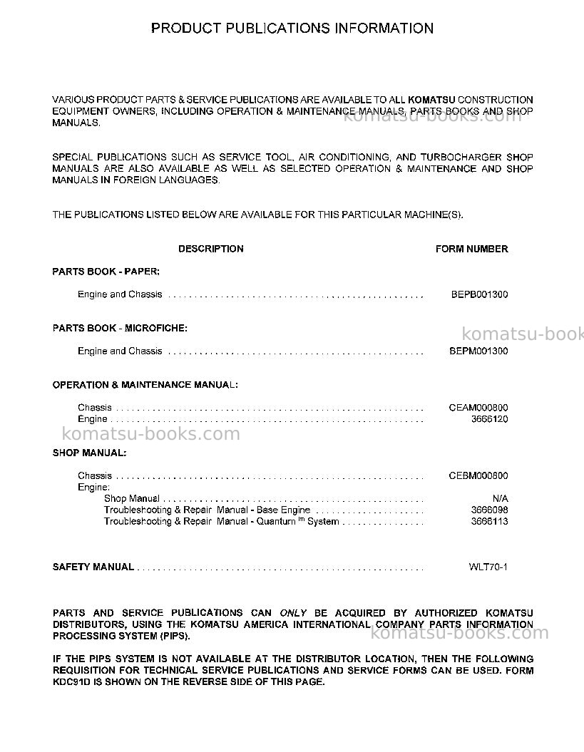 Komatsu wa600-1usa-le Repair & maintenance cover Page 3