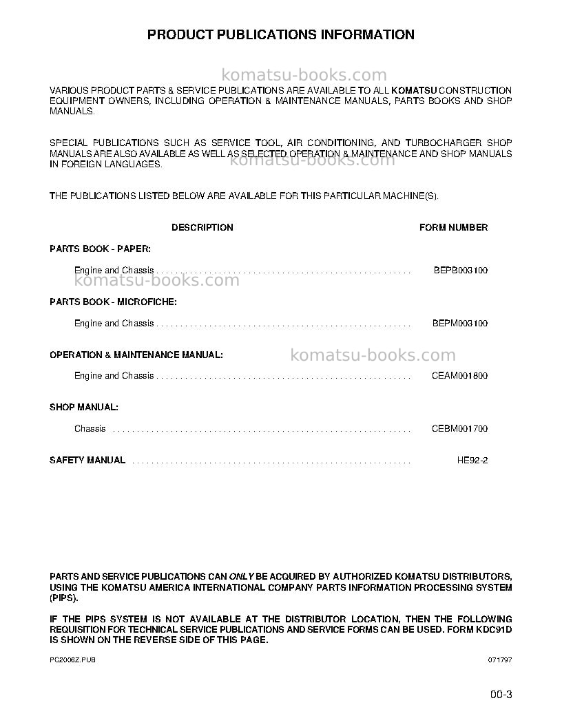 Komatsu pc200z-6usa-le Repair & maintenance cover Page 3