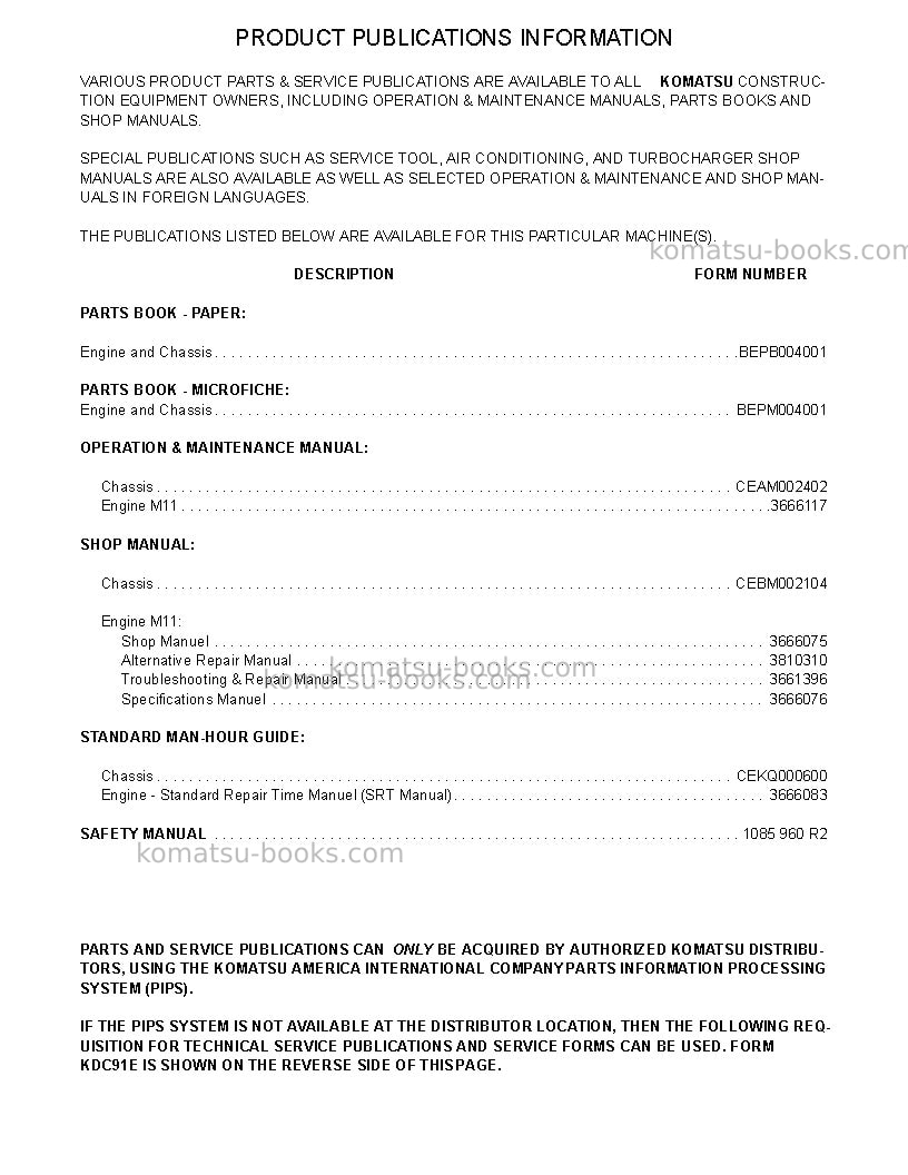 Komatsu gd750a-1usa Repair & maintenance cover Page 3