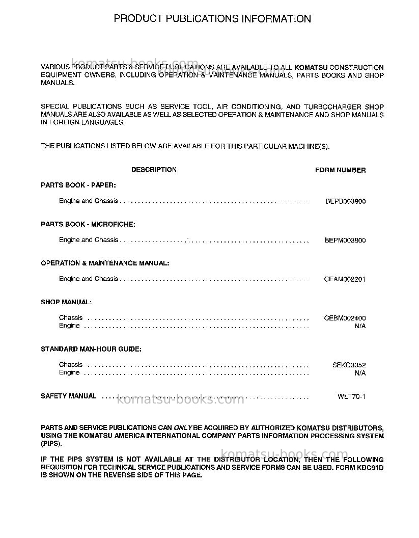 Komatsu wa800-2usa-lc Repair & maintenance cover Page 3