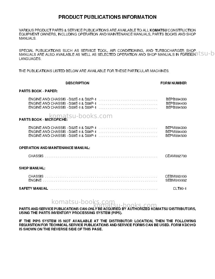 Komatsu d38p-1usa Repair & maintenance cover Page 3