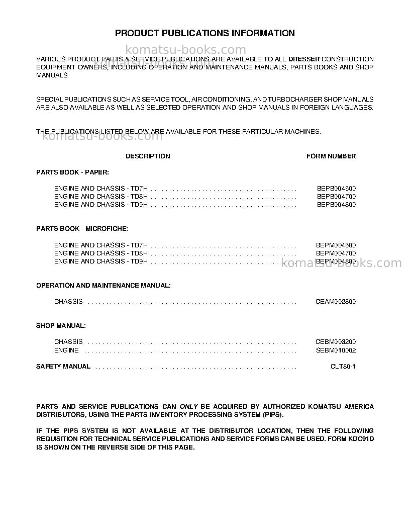 Komatsu td-7h Repair & maintenance cover Page 3 Komatsu td-7h Repair & maintenance cover Page 3